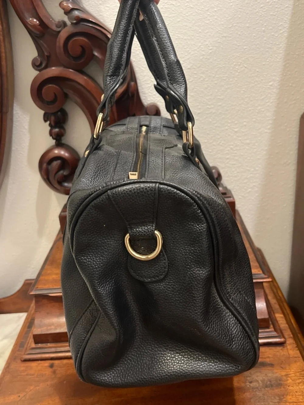 Classic Black Leather Satchel Handbag